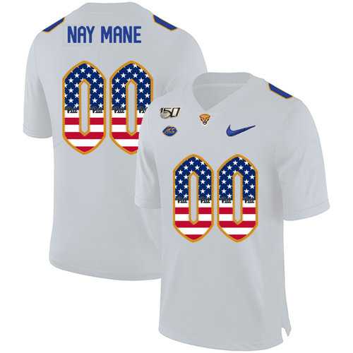 Mens Pittsburgh Panthers Customized White USA Flag 150th Anniversary Patch Nike College Football Jersey